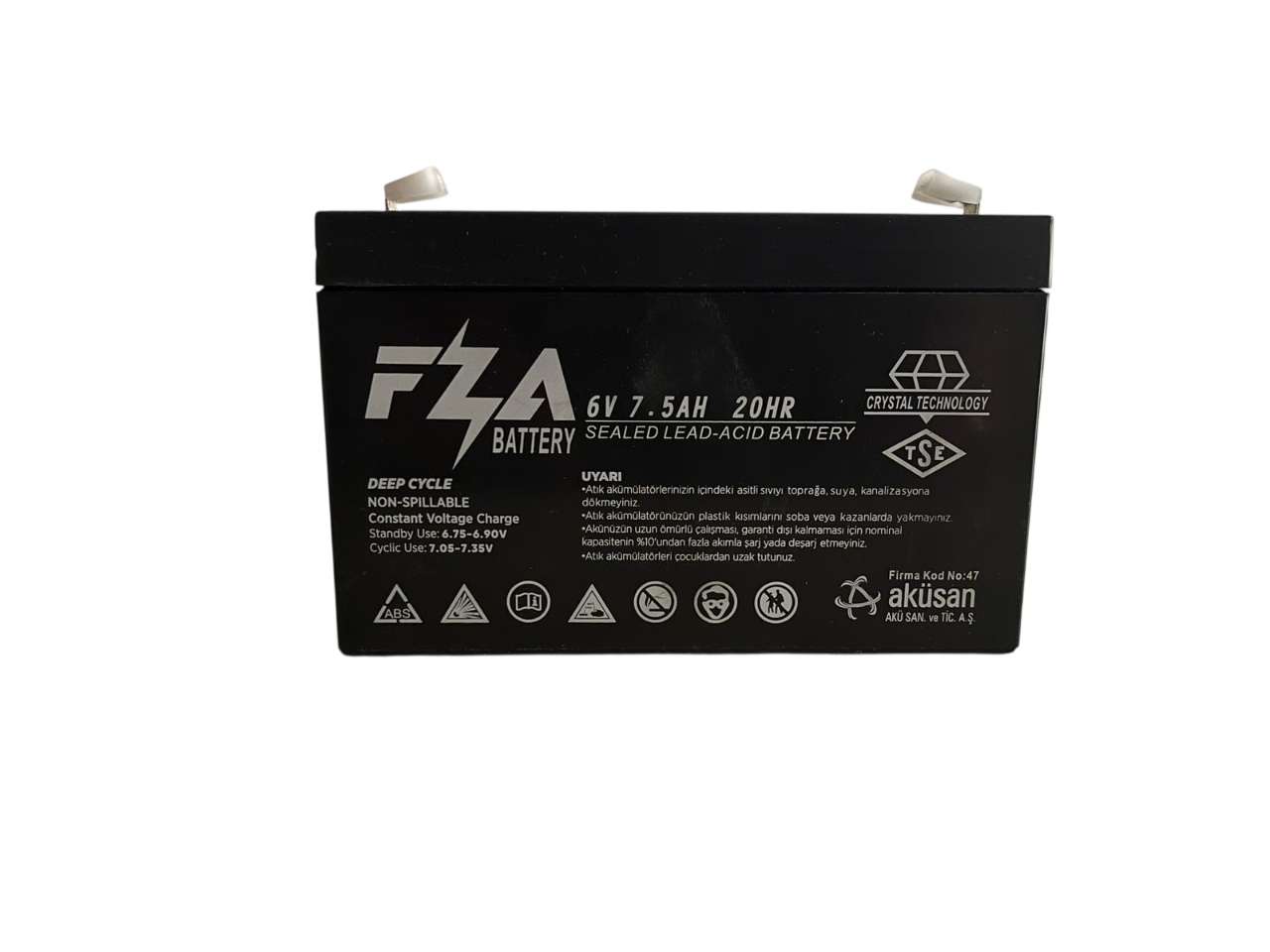 FZA 6V 7.5 AH AGM Bakımsız Kuru Çocuk Arabası Aküsü 151x34x94 mm